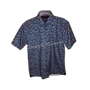Silver Stone Mens Modern Fit Short Sleeve Paisley Blue Shirt size Large